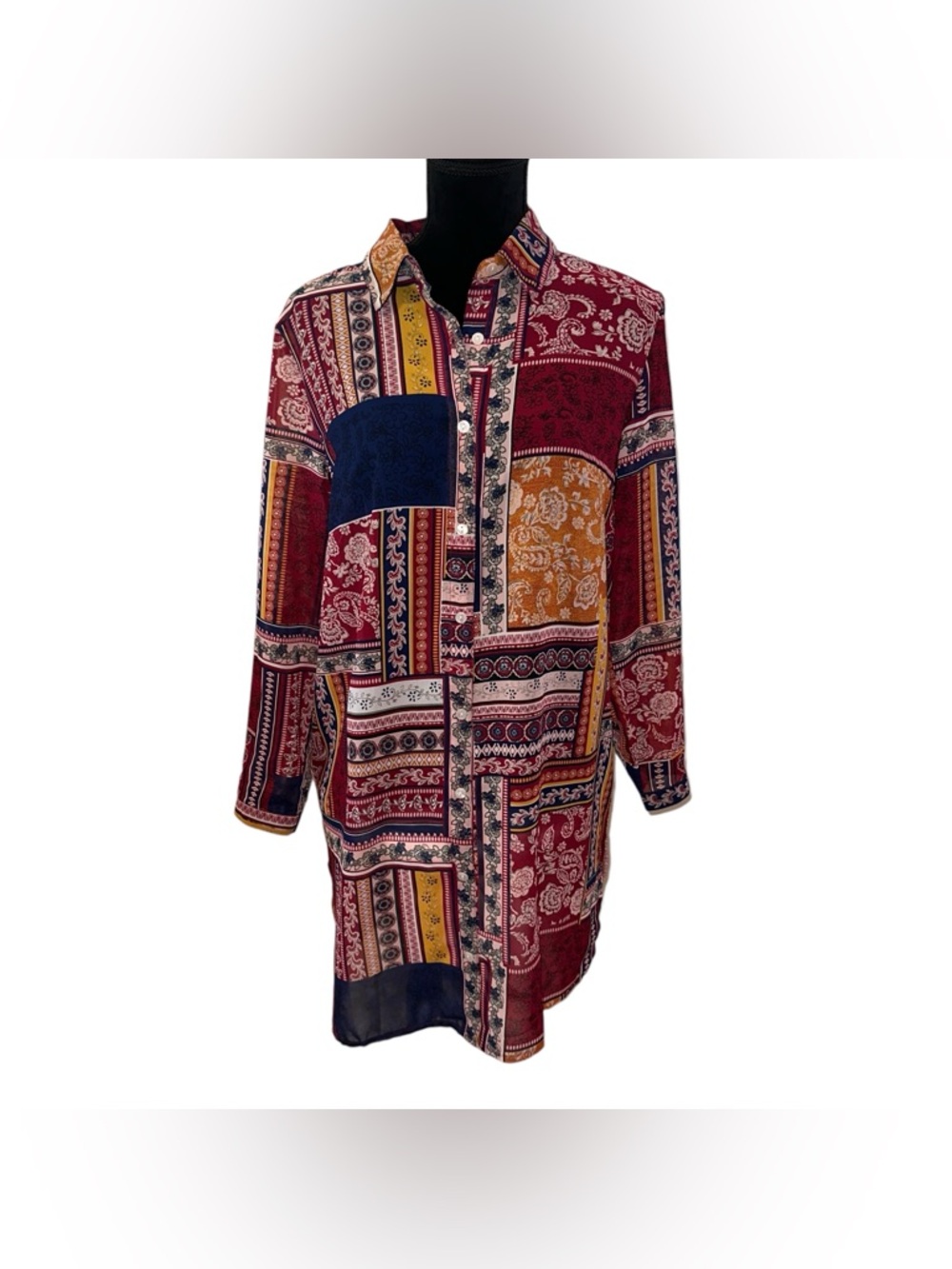 Vintage Anthony Richards Paisley Patchwork Longer Length Tunic Blouse Size 10P